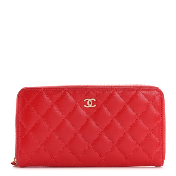 CHANEL Caviar Quilted Large Gusset Zip Around Wallet Red