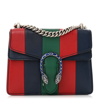 GUCCI Calfskin Enamel Striped Mini Dionysus Shoulder Bag Green Red Navy