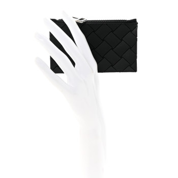 BOTTEGA VENETA Rubber Nylon Intrecciato Zip Card Holder Black