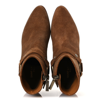 SAINT LAURENT Suede Curtis Harness Ankle Booties 37 Noisette