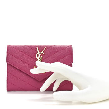 SAINT LAURENT Grain De Poudre Matelasse Chevron Small Monogram Envelope Wallet Bubblegum
