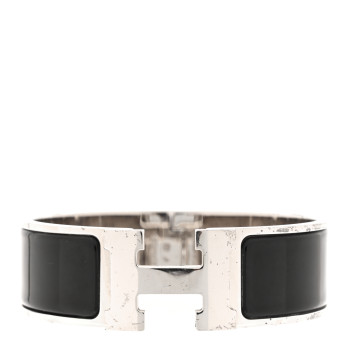 HERMES Enamel Wide Clic Clac H Bracelet GM Black