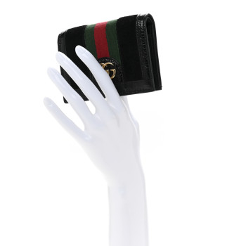 GUCCI Suede Patent Web Ophidia Card Case Black