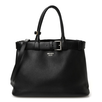 PRADA Soft Grain Calfskin Large Buckle Bag With Belt Black