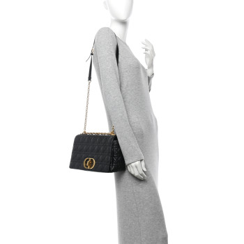 CHRISTIAN DIOR Grained Calfskin Cannage Large Caro Bag Black