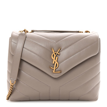 SAINT LAURENT Calfskin Y Quilted Monogram Small Loulou Chain Satchel Taupe