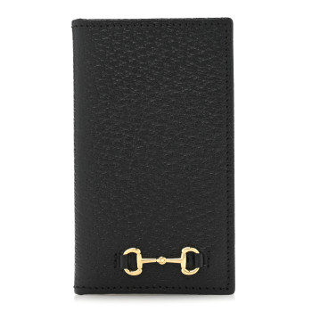 GUCCI Textured Dollar Calfskin Horsebit Card Holder Black