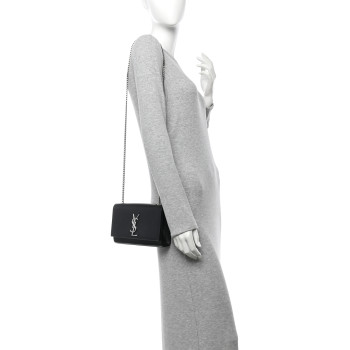 SAINT LAURENT Grain De Poudre Small Monogram Kate Satchel Black