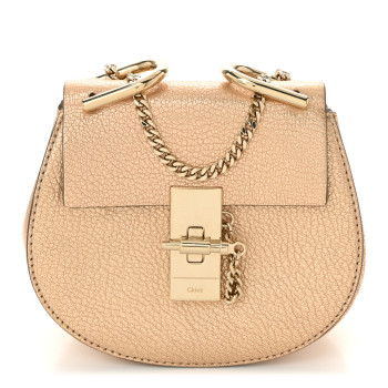 CHLOE Metallic Grained Goatskin Nano Drew Shoulder Bag Abstract Gold