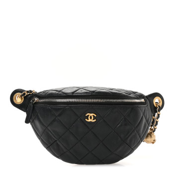 CHANEL Shiny Lambskin Quilted Pearl Crush Belt Bag Black