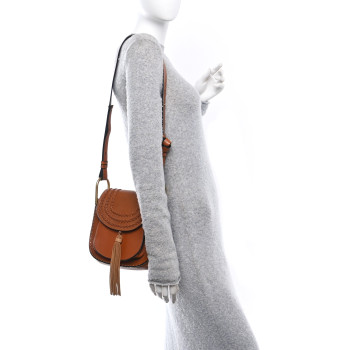 CHLOE Calfskin Braided Small Hudson Shoulder Bag Caramel