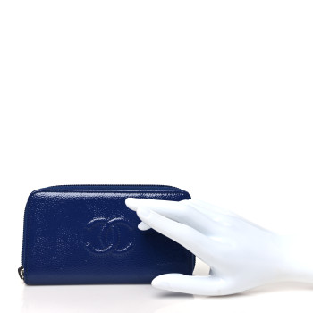 CHANEL Patent Caviar Timeless CC Small Gusset Zip Around Wallet  Blue