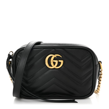 GUCCI Calfskin Matelasse Mini GG Marmont Chain Shoulder Bag Black