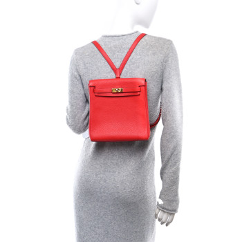 HERMES Taurillon Clemence Kelly Ado Backpack Rouge De Coeur