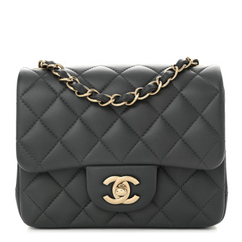 CHANEL Lambskin Quilted Mini Square Flap Dark Grey
