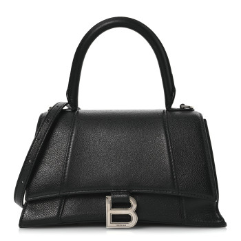 BALENCIAGA Grained Calfskin Small Hourglass Top Handle Bag Black