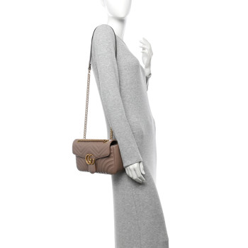 GUCCI Calfskin Matelasse Small GG Marmont Shoulder Bag Porcelain Rose