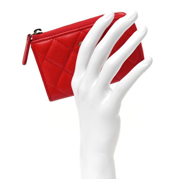 CHANEL Caviar Quilted Zipped Key Holder Case Red