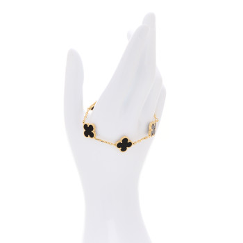 VAN CLEEF & ARPELS 18K Yellow Gold Black Onyx 5 Motifs Vintage Alhambra Bracelet