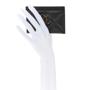 CHANEL Lambskin Quilted Chanel 19 Card Holder Dark Grey