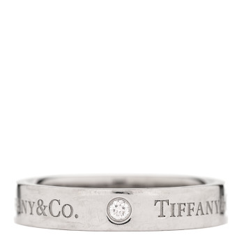 TIFFANY Platinum Diamond 4mm Logo Band Ring 55 7.25