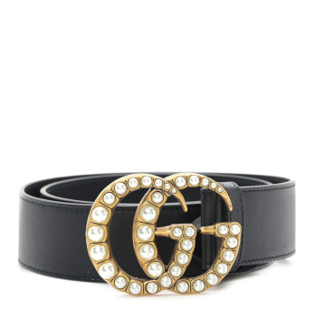GUCCI Moon Calfskin Pearl Double G 40mm Belt 80 32 Black Cream