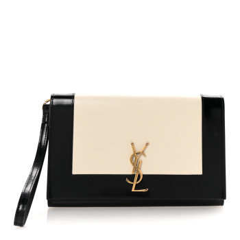 SAINT LAURENT Lambskin Patent Monogram Cassandre Clasp Flap Pouch Off White Black