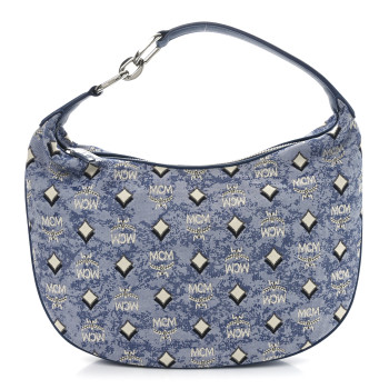 MCM Vintage Jacquard Monogram Hobo Blue