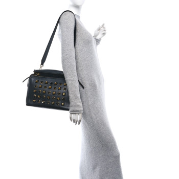 FENDI Vitello Baltico Studded Dotcom Satchel Black