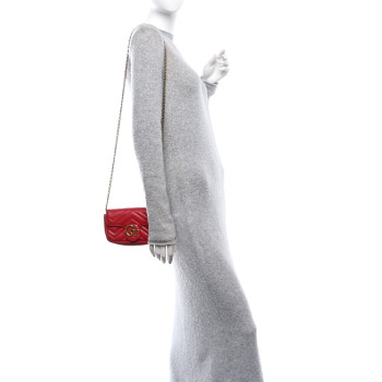 GUCCI Calfskin Matelasse Super Mini GG Marmont Shoulder Bag Hibiscus Red