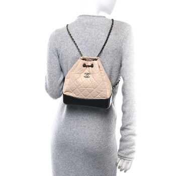 CHANEL Aged Calfskin Quilted Small Gabrielle Backpack Beige Black