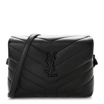 SAINT LAURENT Calfskin Y Quilted Monogram Monochrome Toy Loulou Crossbody Bag Black