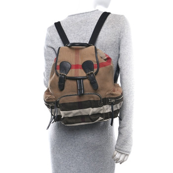 BURBERRY Canvas Mega Check Medium Rucksack Backpack Black