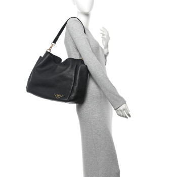 PRADA Vitello Daino Side Pocket Hobo Black