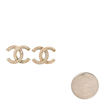 CHANEL Crystal CC Earrings Gold