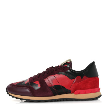 VALENTINO GARAVANI Nappa Suede Camouflage Mens Rockrunner Sneakers 45 Rubin Scarlet