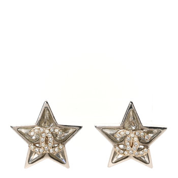 CHANEL Crystal Star CC Stud Earrings Silver