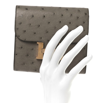 HERMES Ostrich Constance Short Wallet Gris Tourterelle