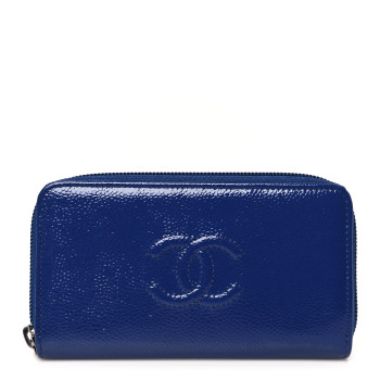 CHANEL Patent Caviar Timeless CC Small Gusset Zip Around Wallet  Blue