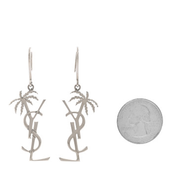SAINT LAURENT Metal Monogram Palm Earrings Silver