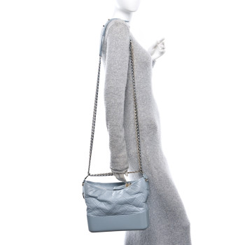 CHANEL Aged Calfskin Quilted Medium Gabrielle Hobo Light Blue