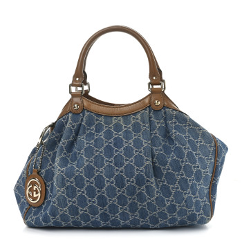 GUCCI Denim Monogram Medium Sukey Tote Blue