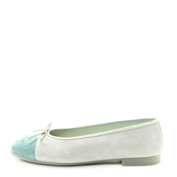 CHANEL Suede Cap Toe CC Ballerina Flats 38 Light Green Green
