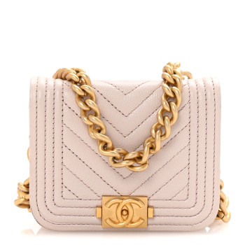 CHANEL Caviar Chevron Quilted Boy Flap Waist Belt Bag Light Purple