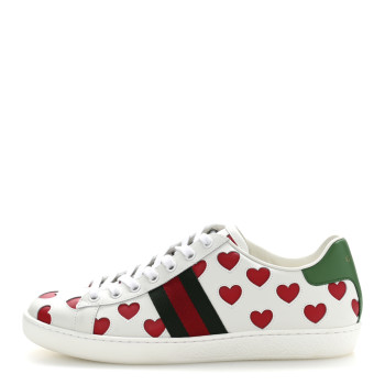 GUCCI Calfskin Miro Soft Web Heart Cut Out Womens Ace Sneakers 39 White Light Hibiscus Red New Shamarock