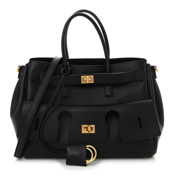 BALENCIAGA Smooth Calfskin Small Bel Air Carry All Bag Black