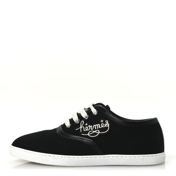 HERMES Canvas Embroidered Innocent Sneakers 38 Black
