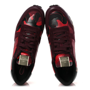 VALENTINO GARAVANI Nappa Suede Camouflage Mens Rockrunner Sneakers 45 Rubin Scarlet