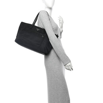 PRADA Tessuto Nylon Saffiano Vela Tote Black