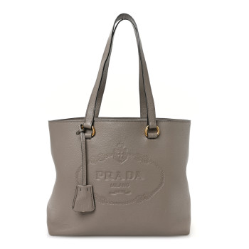 PRADA Vitello Phenix Embossed Logo Tote Argilla